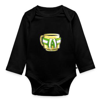 Autumn Beaker With Green White Striped Scarf For - Baby Bio-Langarm-Body - Schwarz - Vorne