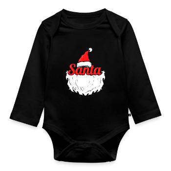 Santa's Hat and Santa Beard Costume For Christmas - Organic Longsleeve Baby Bodysuit - black - Front