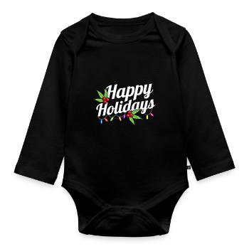 Happy Holidays Logo With Fairy Lights Mistletoe - Baby Bio-Langarm-Body - Schwarz - Vorne