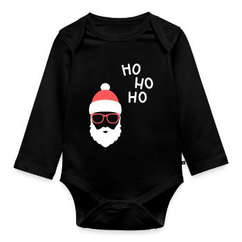 Weihnachtsmann Mütze Sonnenbrille Bart Santa - Baby Bio-Langarm-Body - Schwarz - Vorne
