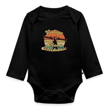 Flugzeug Mechaniker - Baby Bio-Langarm-Body - Schwarz - Vorne