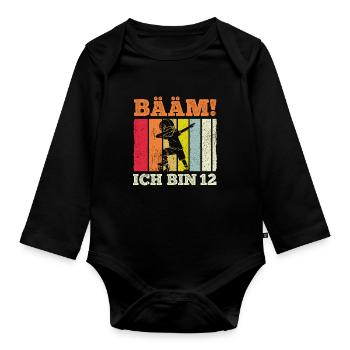 BÄÄM Ich bin 12 Dabbing Geburtstagsshirt 12 Jahre - Baby Bio-Langarm-Body - Schwarz - Vorne