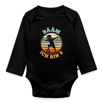 BÄÄM Ich bin 8 Dabbing Geburtstagsshirt 8 Jahre Ju - Baby Bio-Langarm-Body - Schwarz - Vorne