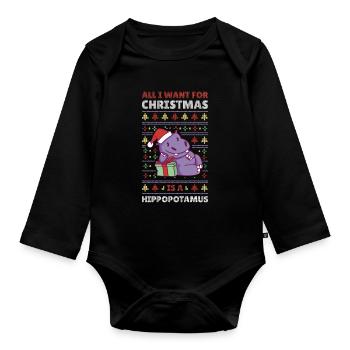Xmas Hippo Hässlicher Weihnachtspulli Geschenk - Baby Bio-Langarm-Body - Schwarz - Vorne