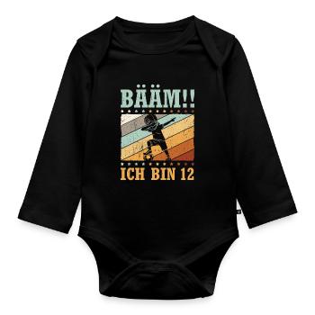 BÄÄM Ich bin 12 Dabbing Geburtstagsshirt 12 Jahre - Baby Bio-Langarm-Body - Schwarz - Vorne