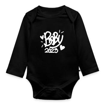 Bébé 2023 - Naissance Enceinte 2023 Grossesse - Body Bébé bio manches longues - noir - Devant