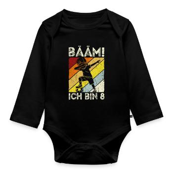 BÄÄM Ich bin 8 Dabbing Geburtstagsshirt 8 Jahre Ju - Baby Bio-Langarm-Body - Schwarz - Vorne