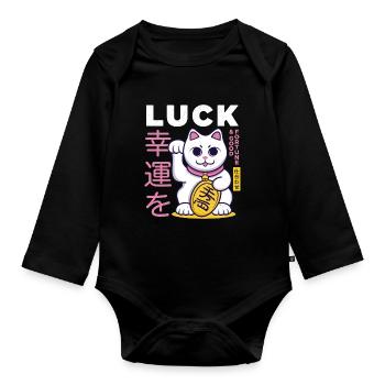 Lucky Cat Bonne chance - Body Bébé bio manches longues - noir - Devant