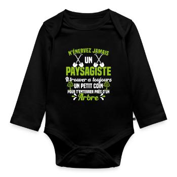 Paysagiste et jardinier cadeau humour - Body Bébé bio manches longues - noir - Devant