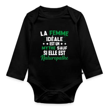 La femme idéale est un mythe sauf naturopathe - Body Bébé bio manches longues - noir - Devant