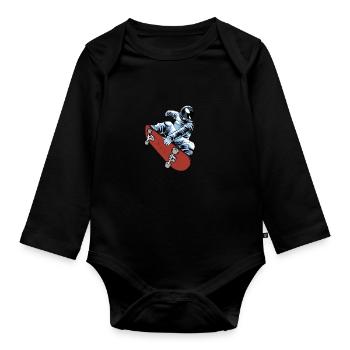 Skateboard Skater Astronaut - Organic Longsleeve Baby Bodysuit - black - Front