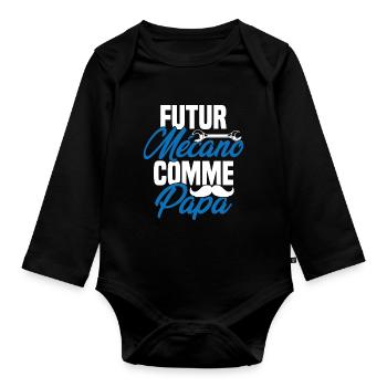 Futur mécano comme papa Cadeau futur mécano - Body Bébé bio manches longues - noir - Devant