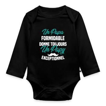 Papa Formidable Donne Toujours Papy Exceptionnel - Body Bébé bio manches longues - noir - Devant