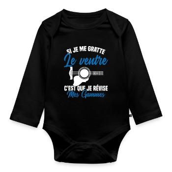 Si je me gratte le ventre humour guitariste - Body Bébé bio manches longues - noir - Devant
