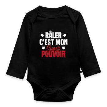 RALER C'EST MON SUPER POUVOIR - Body Bébé bio manches longues - noir - Devant