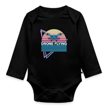 Drone Flying Retro Drone Pilot - Organic Longsleeve Baby Bodysuit - black - Front