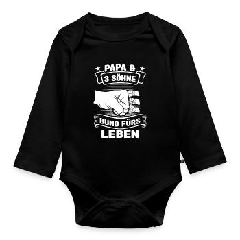 Papa 3 Söhne Papa & 3 Söhne Geschenk - Baby Bio-Langarm-Body - Schwarz - Vorne