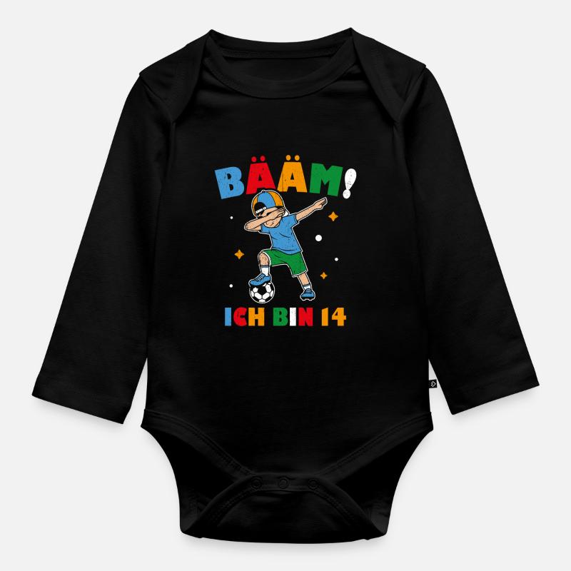 BÄÄM Ich bin 14 Dabbing Geburtstagsshirt 14 Jahre - Baby Bio-Langarm-Body - Schwarz