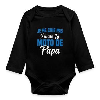 Je ne crie pas j imite la moto de papa - Body Bébé bio manches longues - noir - Devant