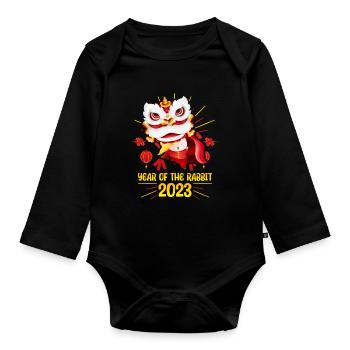 Zodiac Happy Chinese New Year of the Rabbit 2023 - Baby Bio-Langarm-Body - Schwarz - Vorne