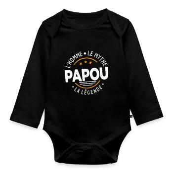 Grand-Père Papou l'Homme le Mythe la Légende - Body Bébé bio manches longues - noir - Devant