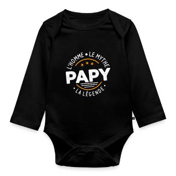 Grand-Père Papy l'Homme le Mythe la Légende - Body Bébé bio manches longues - noir - Devant