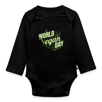 Logo de la Journée mondiale du végétalien vert, Go Vegan - Body Bébé bio manches longues - noir - Devant