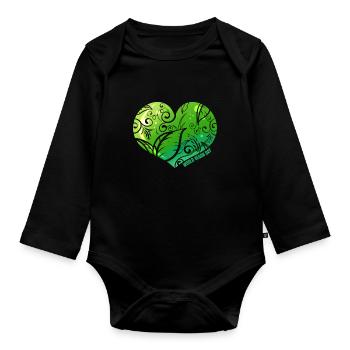 Green Heart With Ornaments, Veganism World Vegan - Baby Bio-Langarm-Body - Schwarz - Vorne