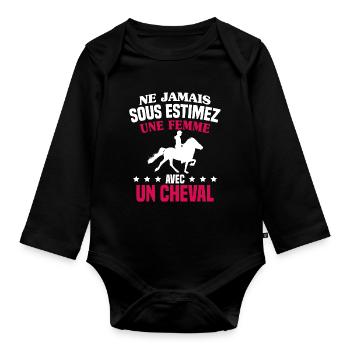 cadeau humour cheval / femme à cheval - Body Bébé bio manches longues - noir - Devant