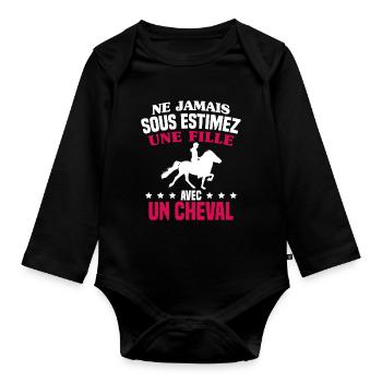 cadeau humour cheval / fille à cheval - Body Bébé bio manches longues - noir - Devant