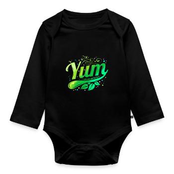 Green Leaves Yum Logo for Vegetarian - Go Vegan - Organic Longsleeve Baby Bodysuit - black - Front