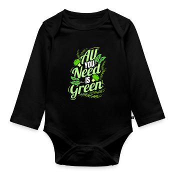 All You Need Is Green - Go Vegan - Baby Bio-Langarm-Body - Schwarz - Vorne