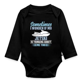 Manchmal Frage Ich Mich Ob Mein Jetski Daran Denkt - Baby Bio-Langarm-Body - Schwarz - Vorne