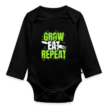 Grow Eat Repeat Vegetarian Vegan - Baby Bio-Langarm-Body - Schwarz - Vorne