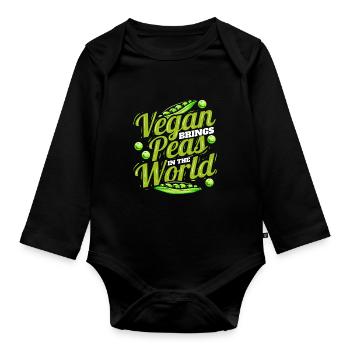 Vegan Brings Peas Into The World - Peace If You - Baby Bio-Langarm-Body - Schwarz - Vorne