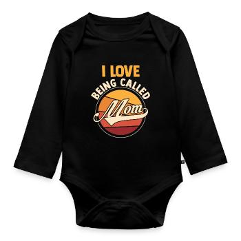 Mama Retro Mutter Geschenk - Baby Bio-Langarm-Body - Schwarz - Vorne