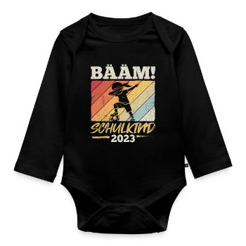 BÄÄM SCHULKIND 2023- Schulkind Schulanfang Grundsc - Baby Bio-Langarm-Body - Schwarz - Vorne