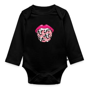 Cow Farmer Livestock Tongue - Organic Longsleeve Baby Bodysuit - black - Front