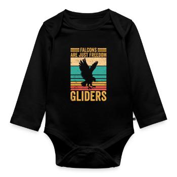 Funny falcons are just freedom gliders retro - Organic Longsleeve Baby Bodysuit - black - Front