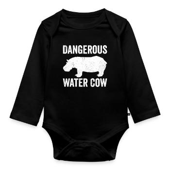 Lustiges Nilpferd Nilpferd Gefährliche Wasserkuh - Baby Bio-Langarm-Body - Schwarz - Vorne