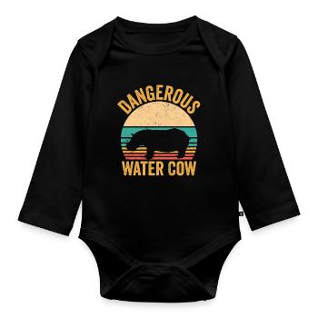 Lustiges Nilpferd Nilpferd Gefährliches Wasser Kuh - Baby Bio-Langarm-Body - Schwarz - Vorne