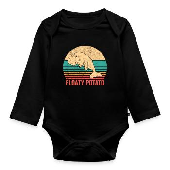 Funny Manatee Floaty Potato Retro - Organic Longsleeve Baby Bodysuit - black - Front