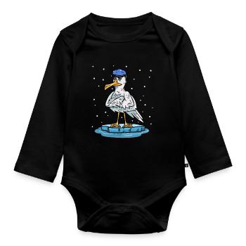 Seagull Captain Winter Xma's Christmas Present Ahoy - Organic Longsleeve Baby Bodysuit - black - Front