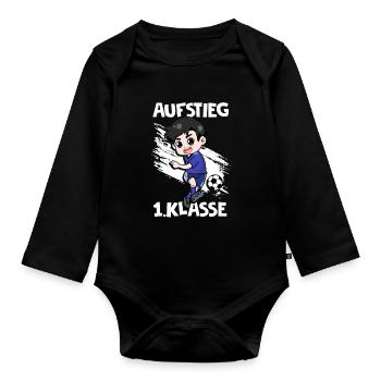 Aufstieg 1. Klasse Schulkind Schulanfang Fußball E - Baby Bio-Langarm-Body - Schwarz - Vorne