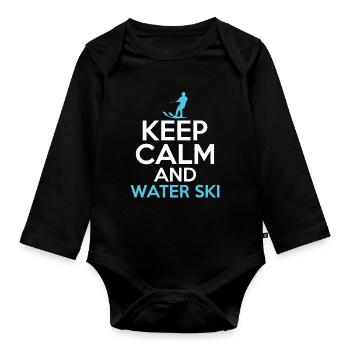 Stay calm and water ski - Organic Longsleeve Baby Bodysuit - black - Front