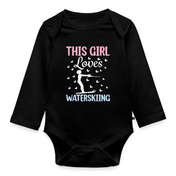 This girl loves water skiing water ski lovers - Organic Longsleeve Baby Bodysuit - black - Front