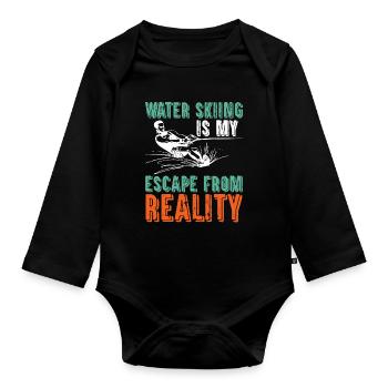 Waterskiing is my escape from reality - Organic Longsleeve Baby Bodysuit - black - Front