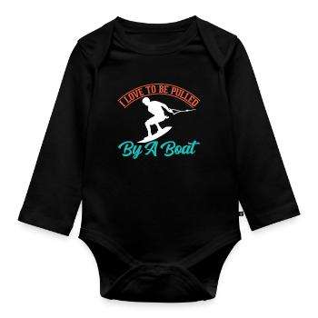 Ich Liebe Es Von Einem Boot Gezogen Zu Werden - Baby Bio-Langarm-Body - Schwarz - Vorne