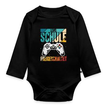 Level Schule Freigeschaltet - Zocker Schulbeginn G - Baby Bio-Langarm-Body - Schwarz - Vorne