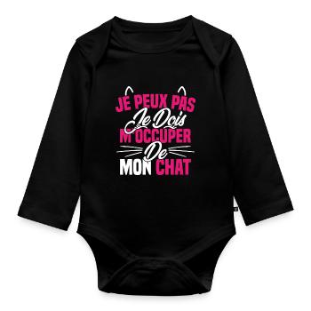 je peux pas mon chat femme humour cadeau - Body Bébé bio manches longues - noir - Devant